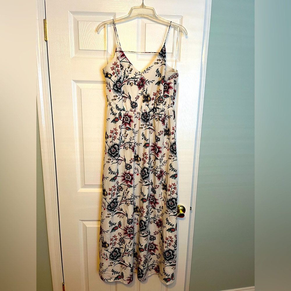 LOFT maxi dress multicolor floral one slit at bottom elastic below bust 10p